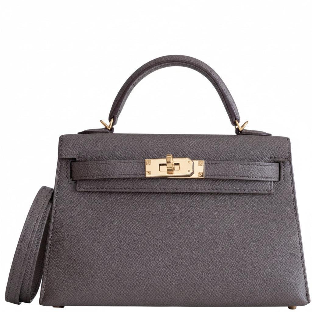 Hermès Kelly 20 Mini II Sellier Étain Epsom Gold Hardware