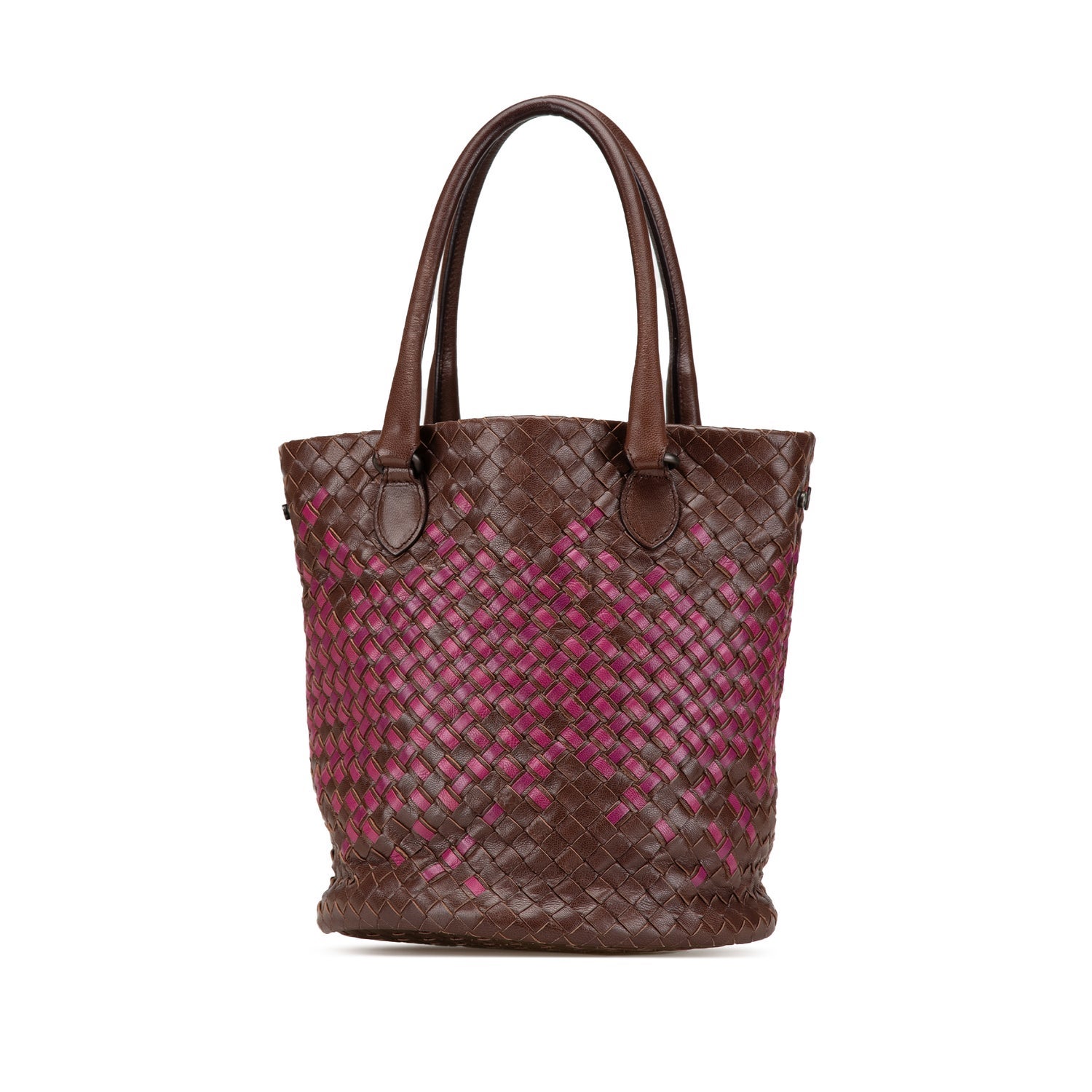 Leather Bicolor Nappa Intrecciato Bucket Bag