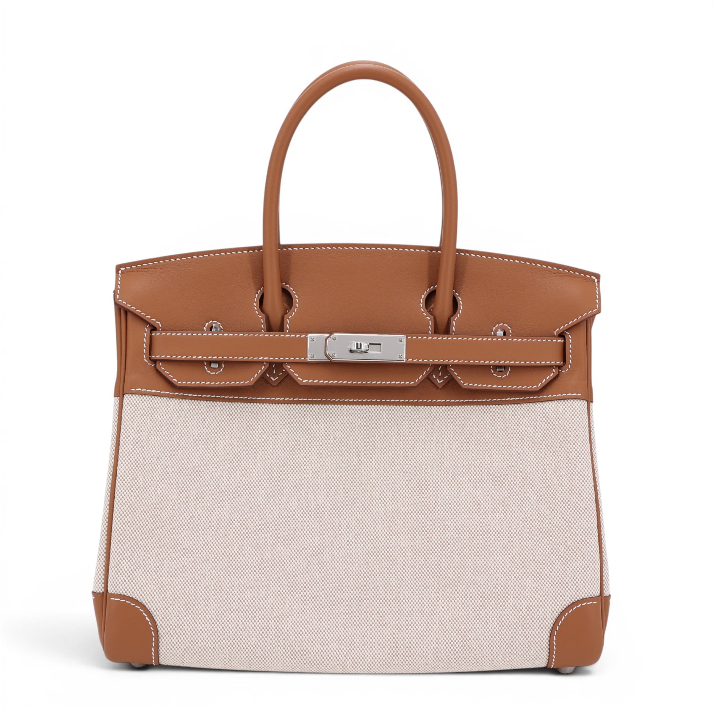 Brand New ( Rank N ) HERMÈS Birkin 30 Ecru Gold (37) Toile H canvas Swift Palladium hardware G (2026)