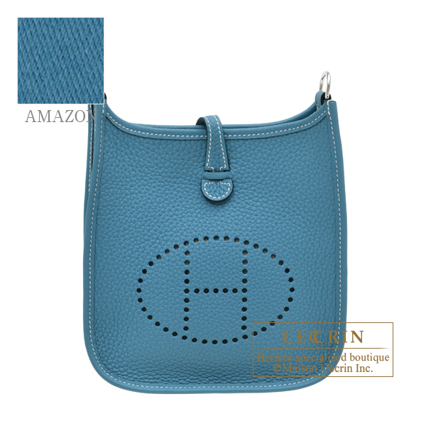 Hermes Evelyne Amazon bag TPM New blue jean Clemence leather Silver hardware Bandouliere 111cm