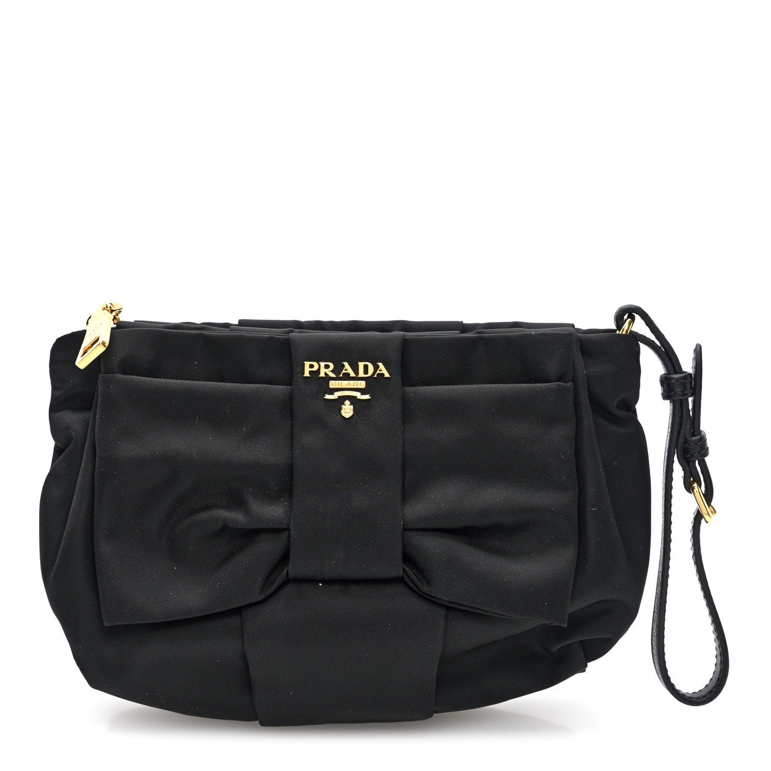 Prada Tessuto Nylon Bow Wristlet Black