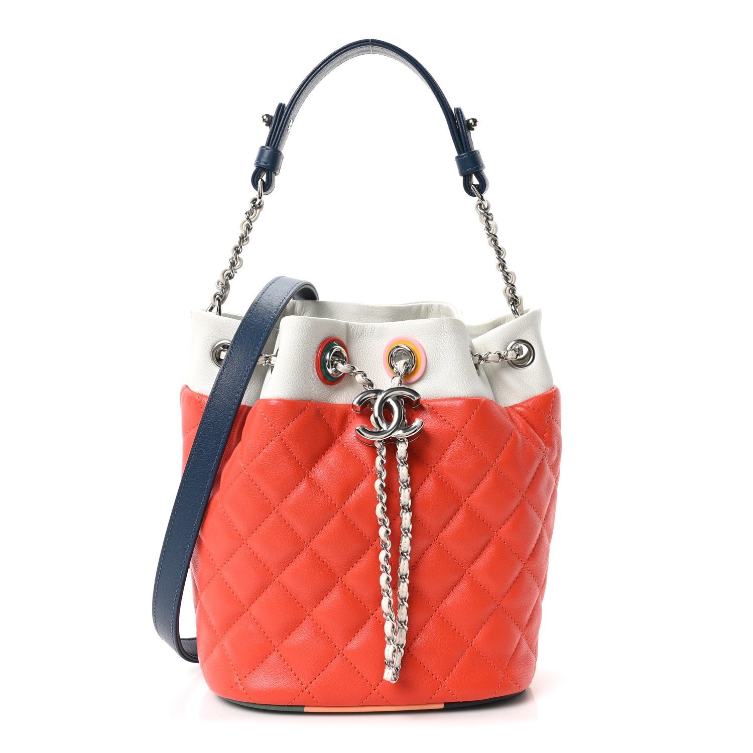 Chanel Lambskin Quilted Cuba Drawstring Tote Red White Blue