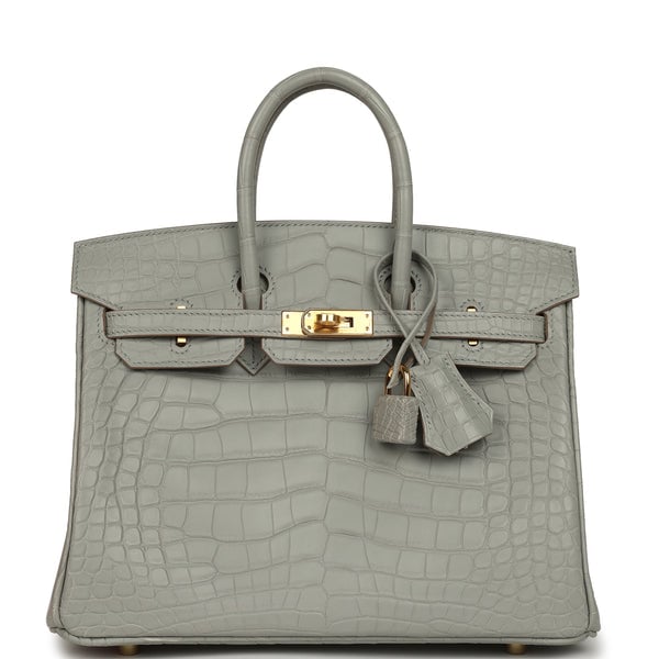Hermes Hermes Birkin 25 Gris Perle Matte Alligator Gold Hardware