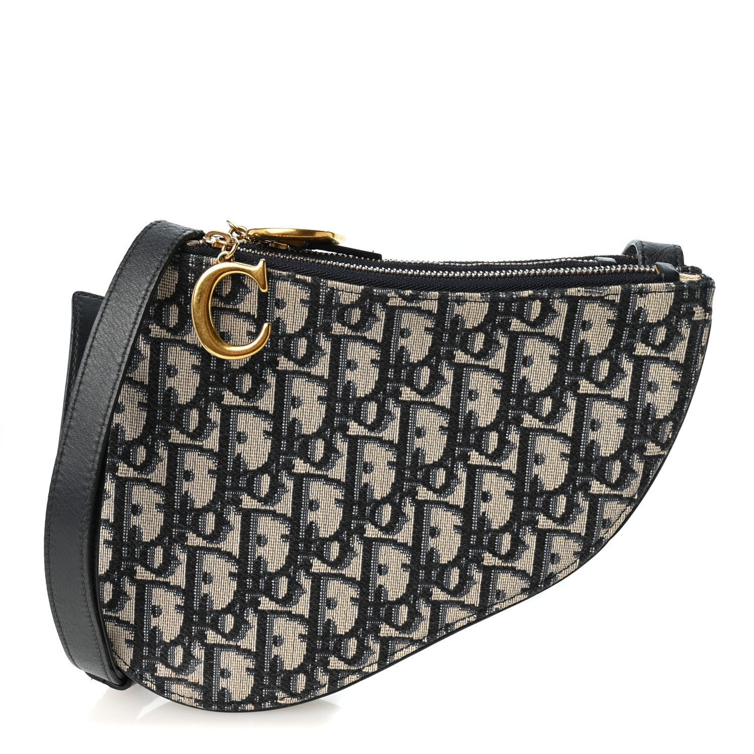Christian Dior Oblique Saddle Pouch With Strap Navy Blue