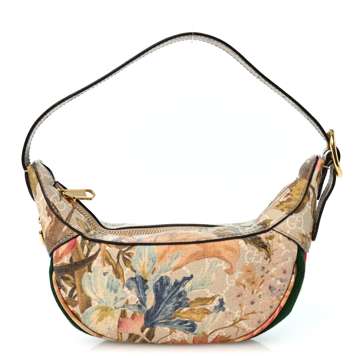 Gucci GG Supreme Monogram Water Flora Web Mini Ophidia Half Moon Hobo Beige White Multicolor