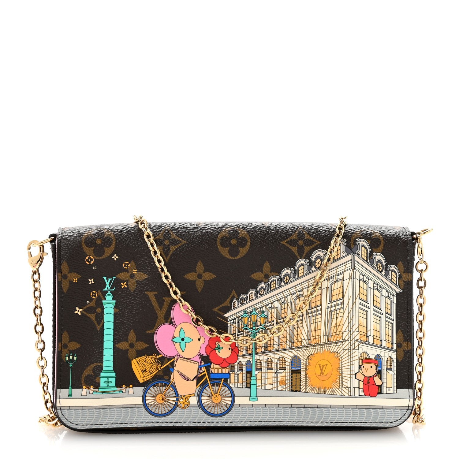 Louis Vuitton Monogram 2022 Christmas Animation Paris Pochette Felicie Chain Wallet Pink