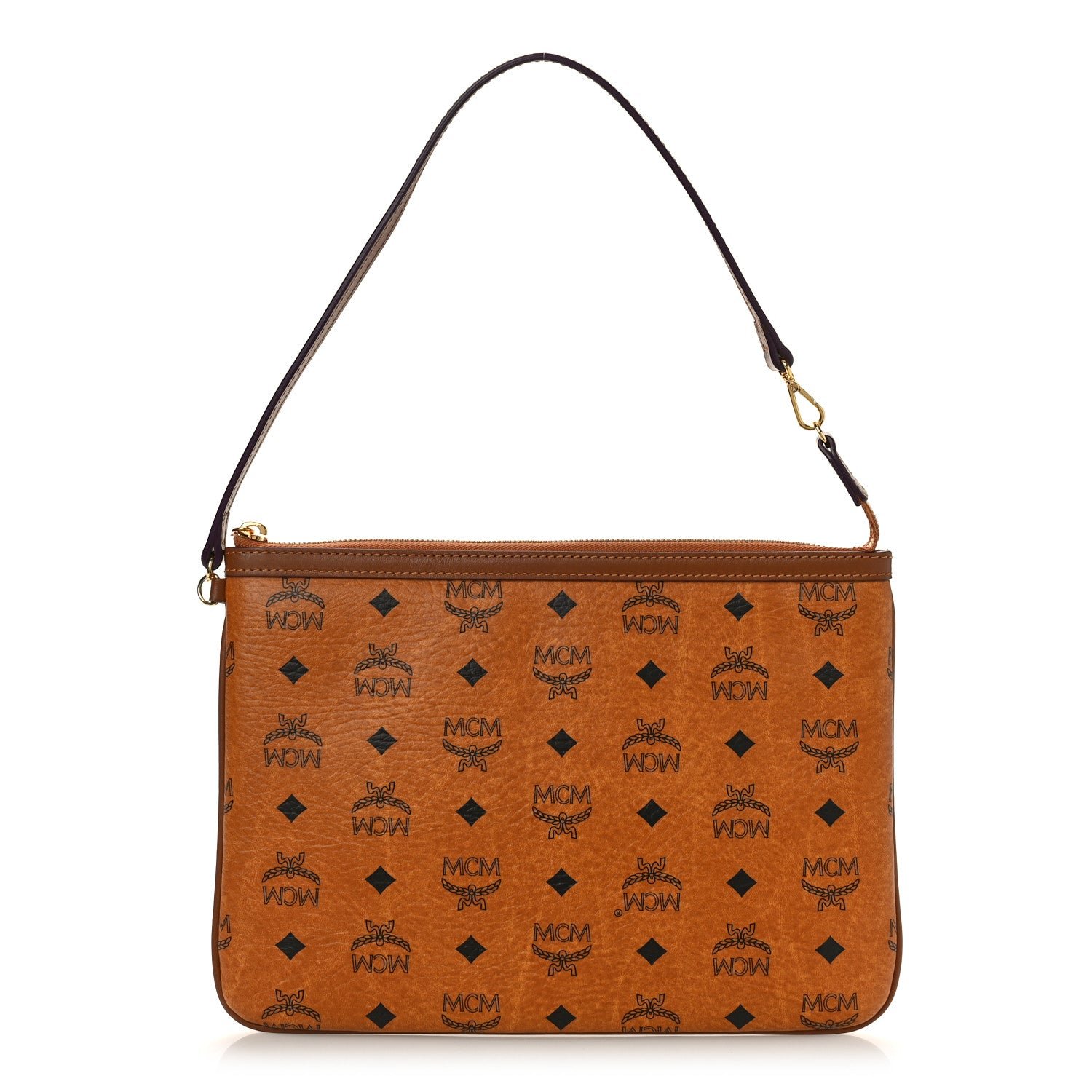 MCM Visetos Liz Shopper Tote Pouch Cognac