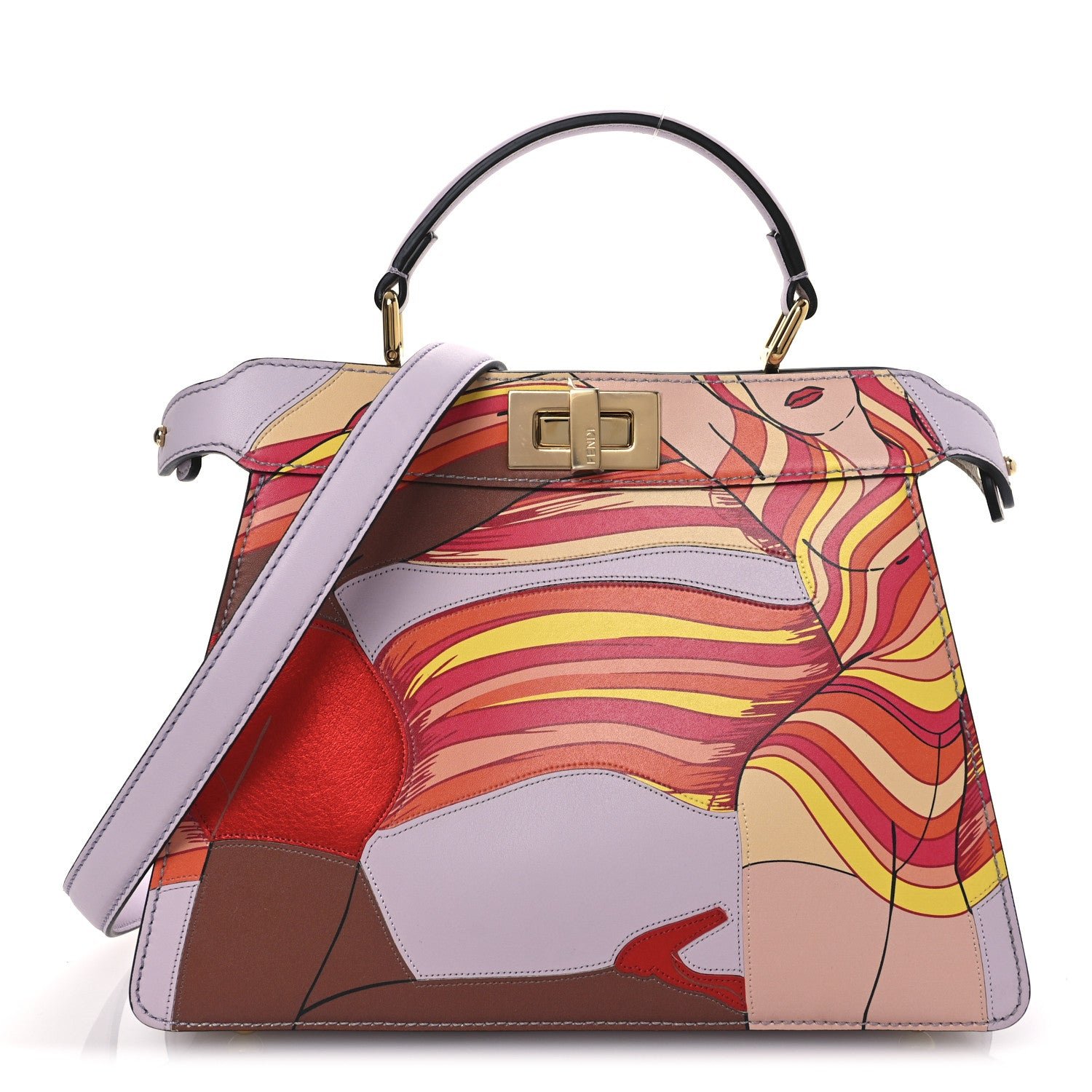 Fendi Vitello Seta Shiny Nappa Dancing Girls Inlay Small Peekaboo I SEE U Satchel Anemone Multicolor