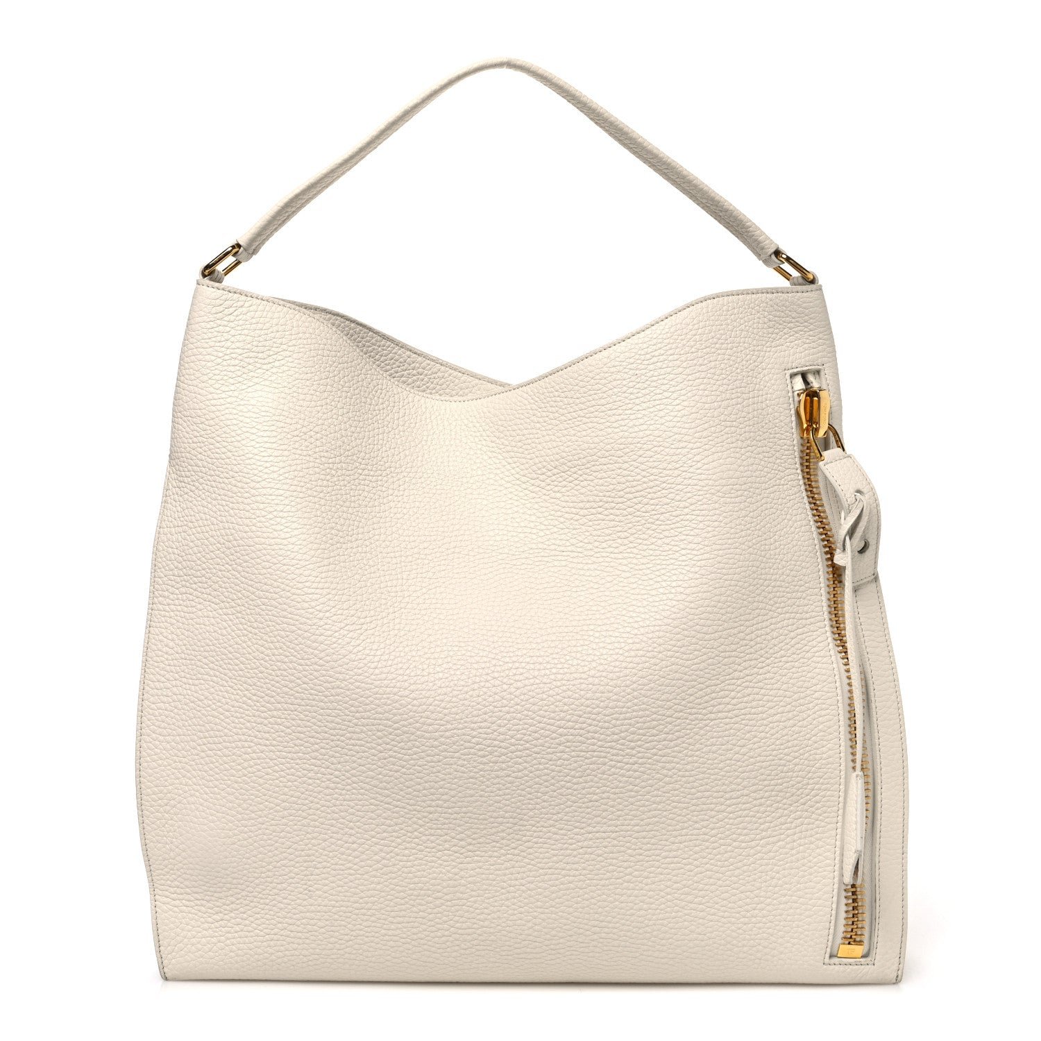 Tom Ford Tom Ford Pebbled Calfskin Large Alix Padlock Zip Hobo Bag Chalk