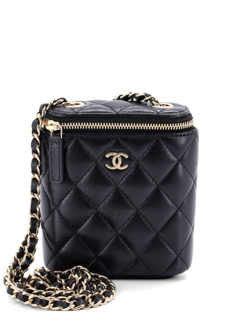 Vertical Classic Vanity Case with Chain Quilted Lambskin Small clutch bag