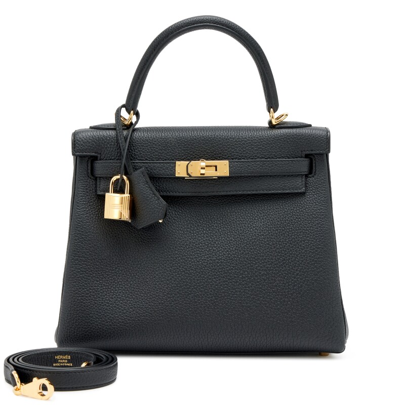 Black Togo Retourne Kelly 25 Gold Hardware, 2025