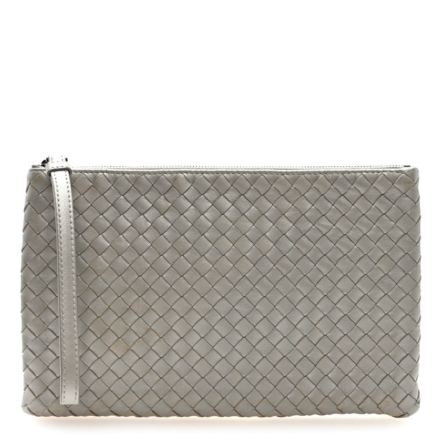 Bottega Veneta Metallic Nappa Intrecciato Zip Pouch Fume