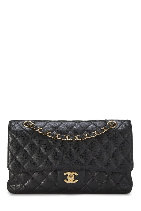 Black Quilted Caviar Classic Double Flap Medium