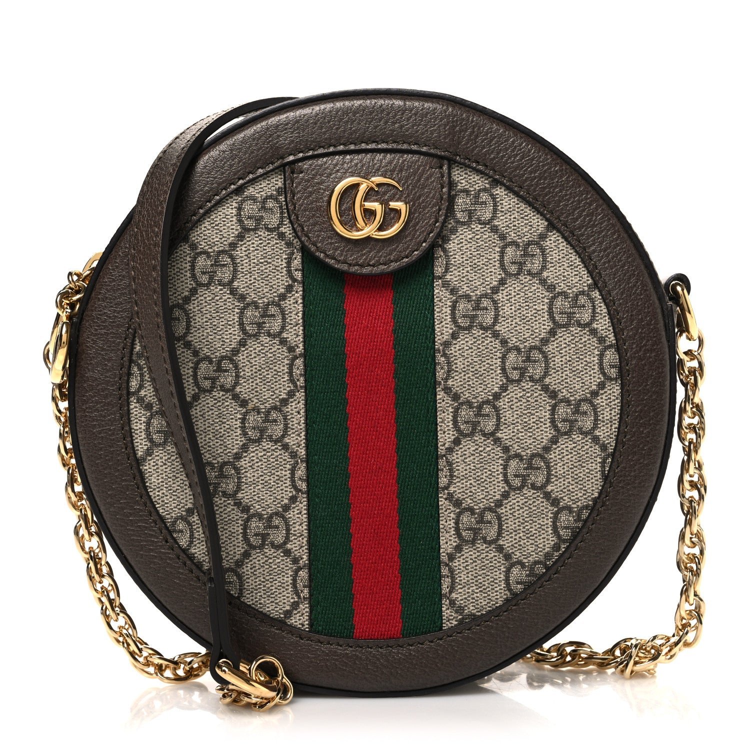 Gucci GG Supreme Monogram Web Mini Ophidia Round Shoulder Bag Brown