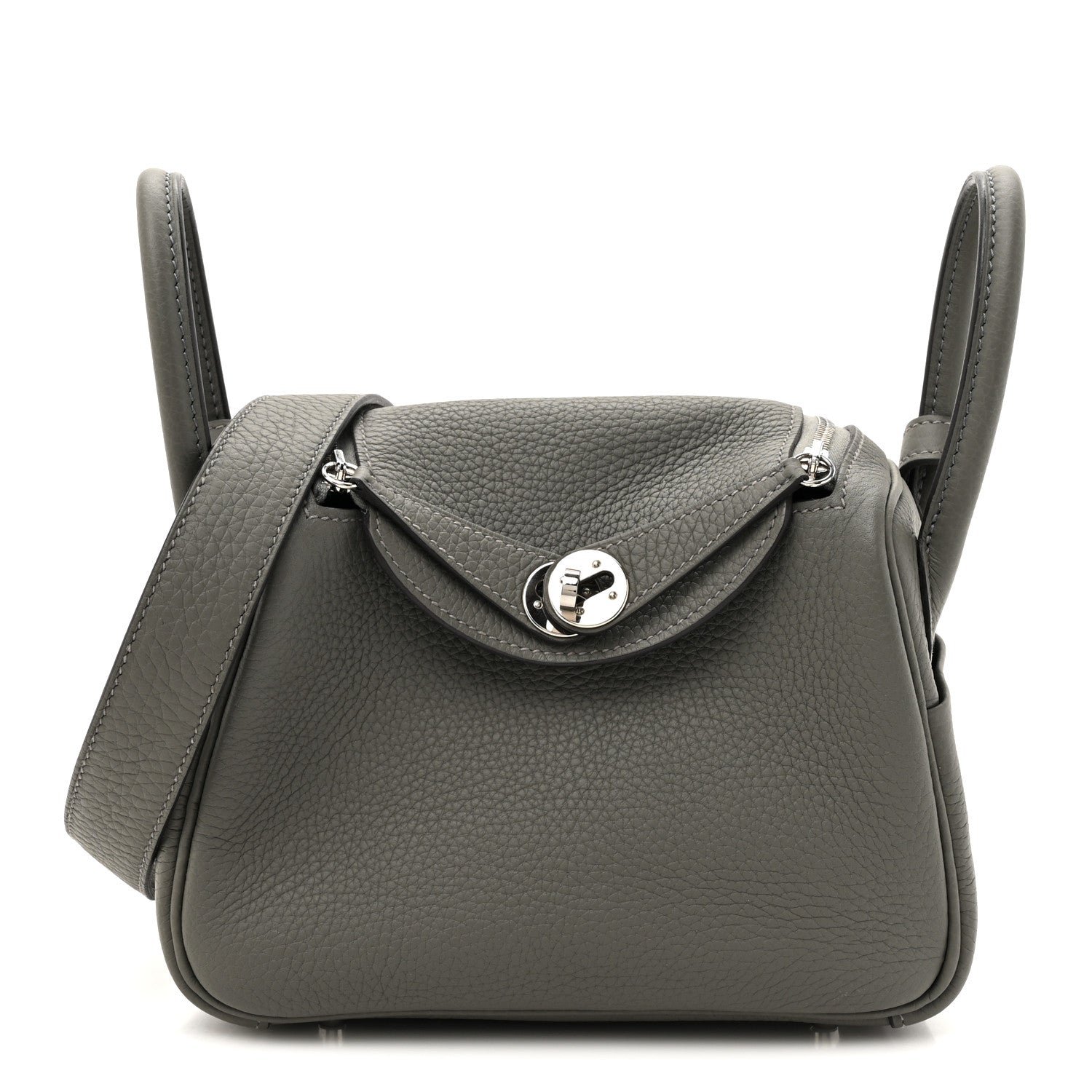Hermes Taurillon Clemence Mini Lindy 20 Gris Meyer