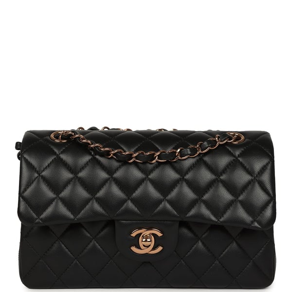 Chanel Small Classic Double Flap Bag Black Lambskin Rose Gold Hardware