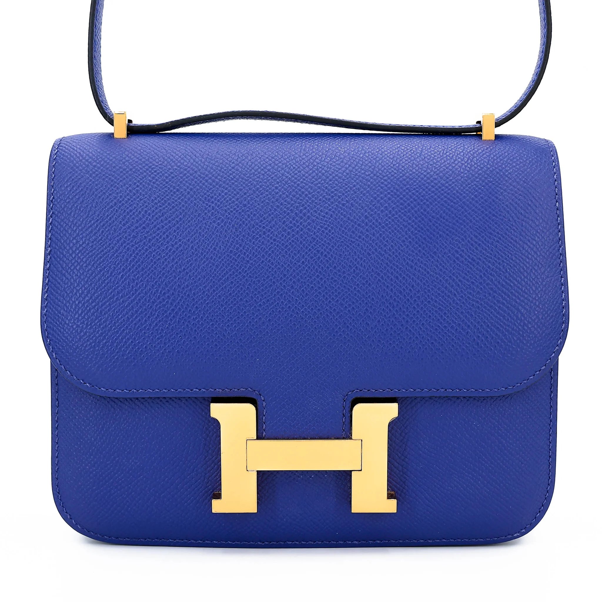 Excellent ( Rank SA ) HERMÈS Constance Mini Bleu Electrique (7T) Epsom Gold hardware C (2018)