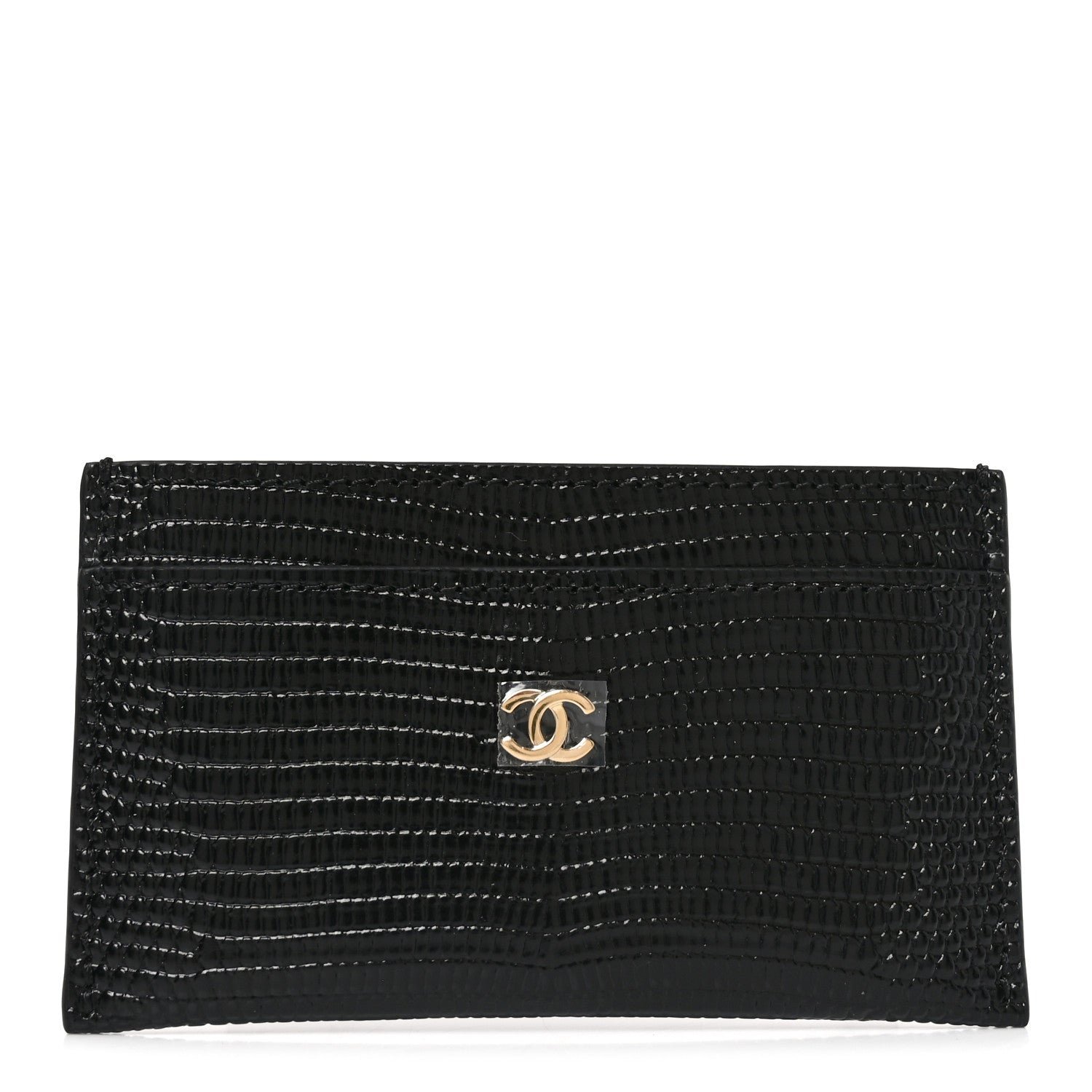 Chanel Calfskin Lizard Embossed Card Holder Black