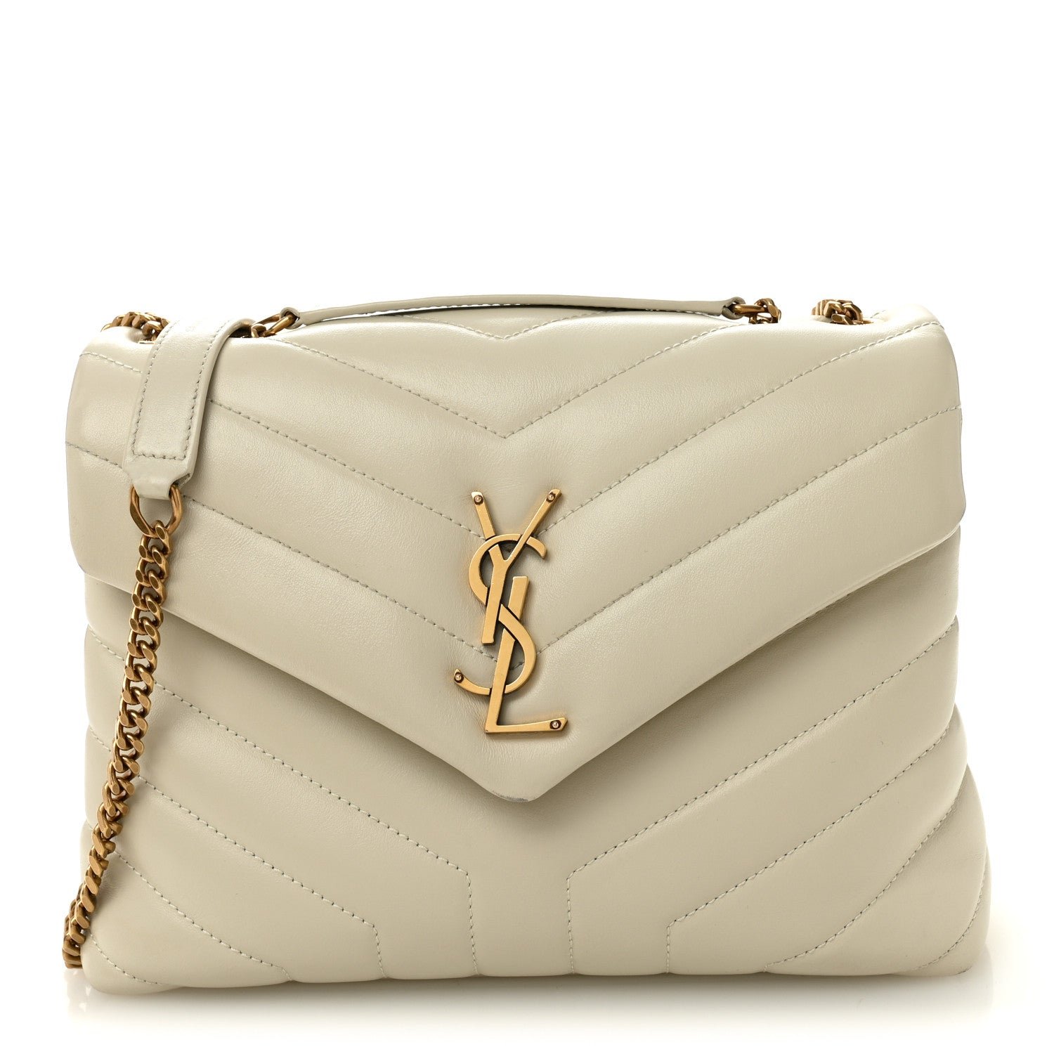 Saint Laurent Calfskin Y Quilted Monogram Small Loulou Chain Satchel Blanc Vintage