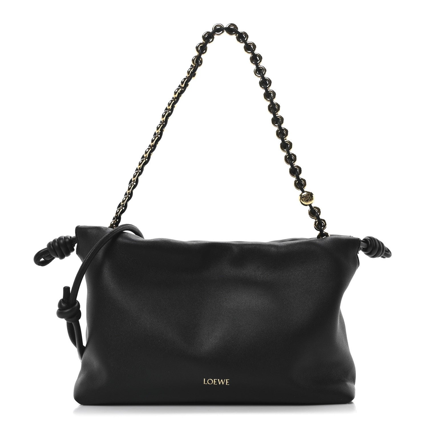 Loewe Mellow Nappa Medium Donut Chain Flamenco Knot Clutch Black