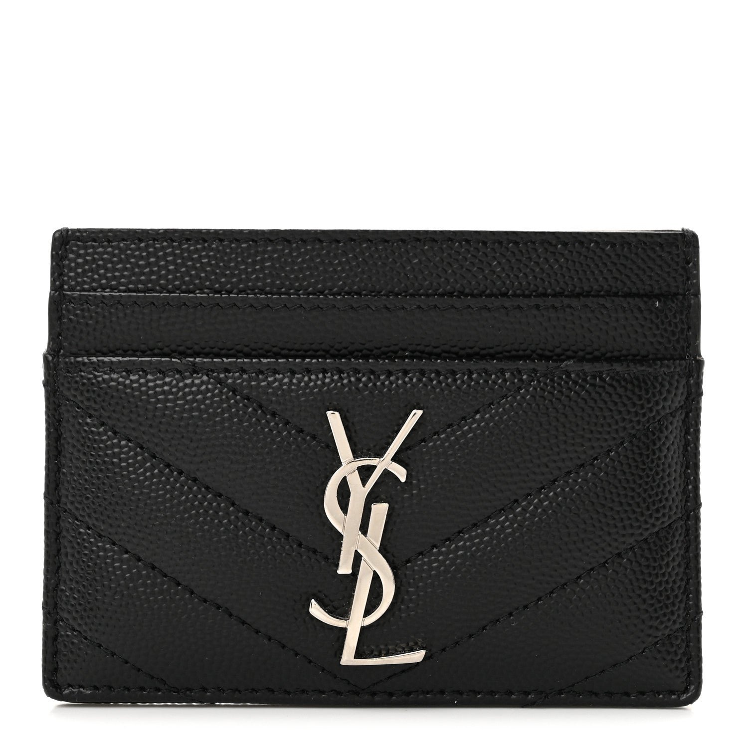 Saint Laurent Grain De Poudre Matelasse Chevron Monogram Credit Card Case Black