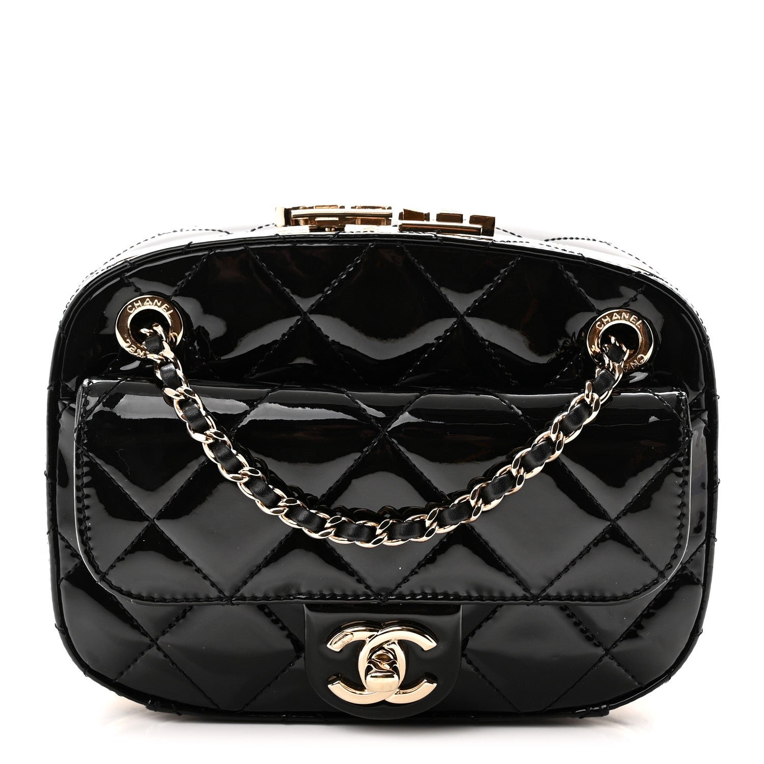 Chanel Patent Calfskin Quilted Mini Camera Case Black