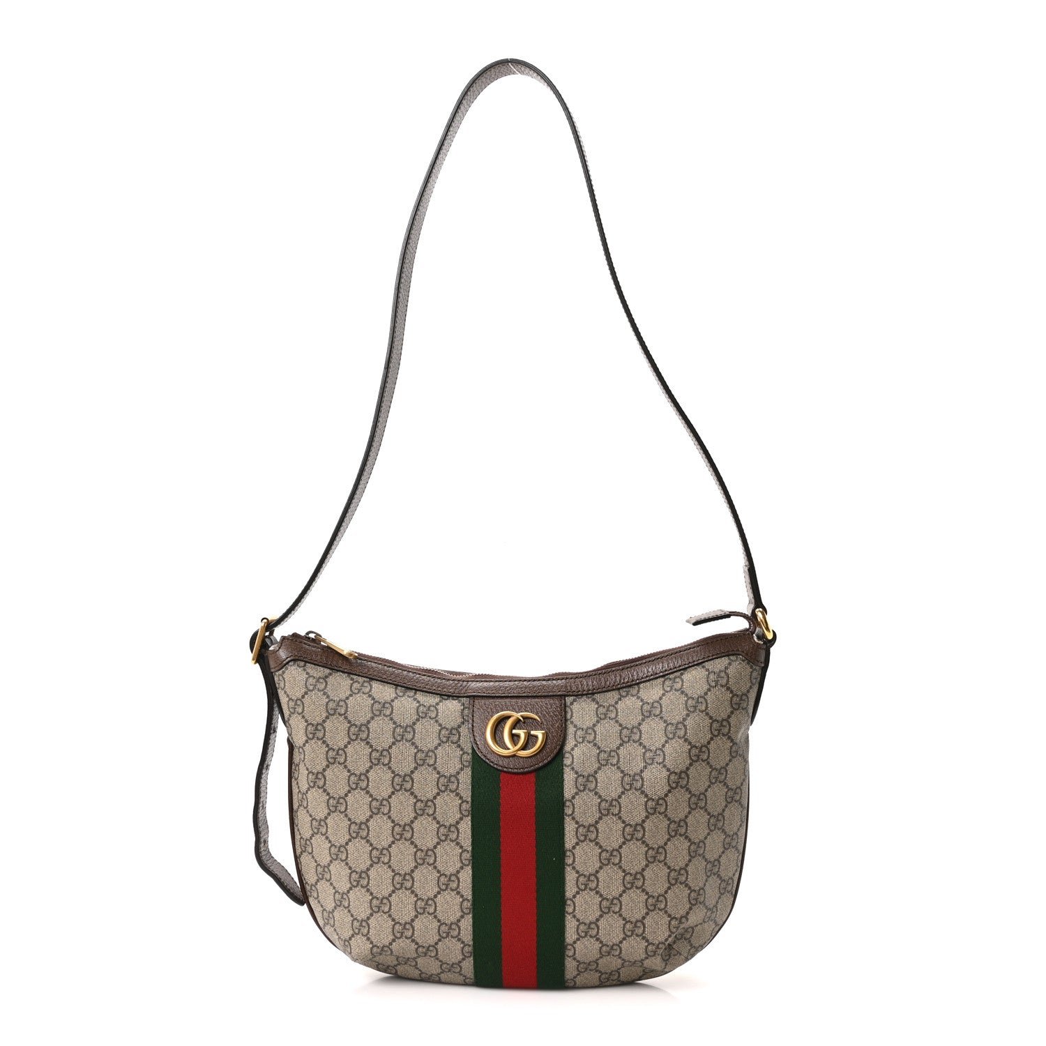 Gucci GG Supreme Monogram Web Small Ophidia Half Moon Hobo Brown