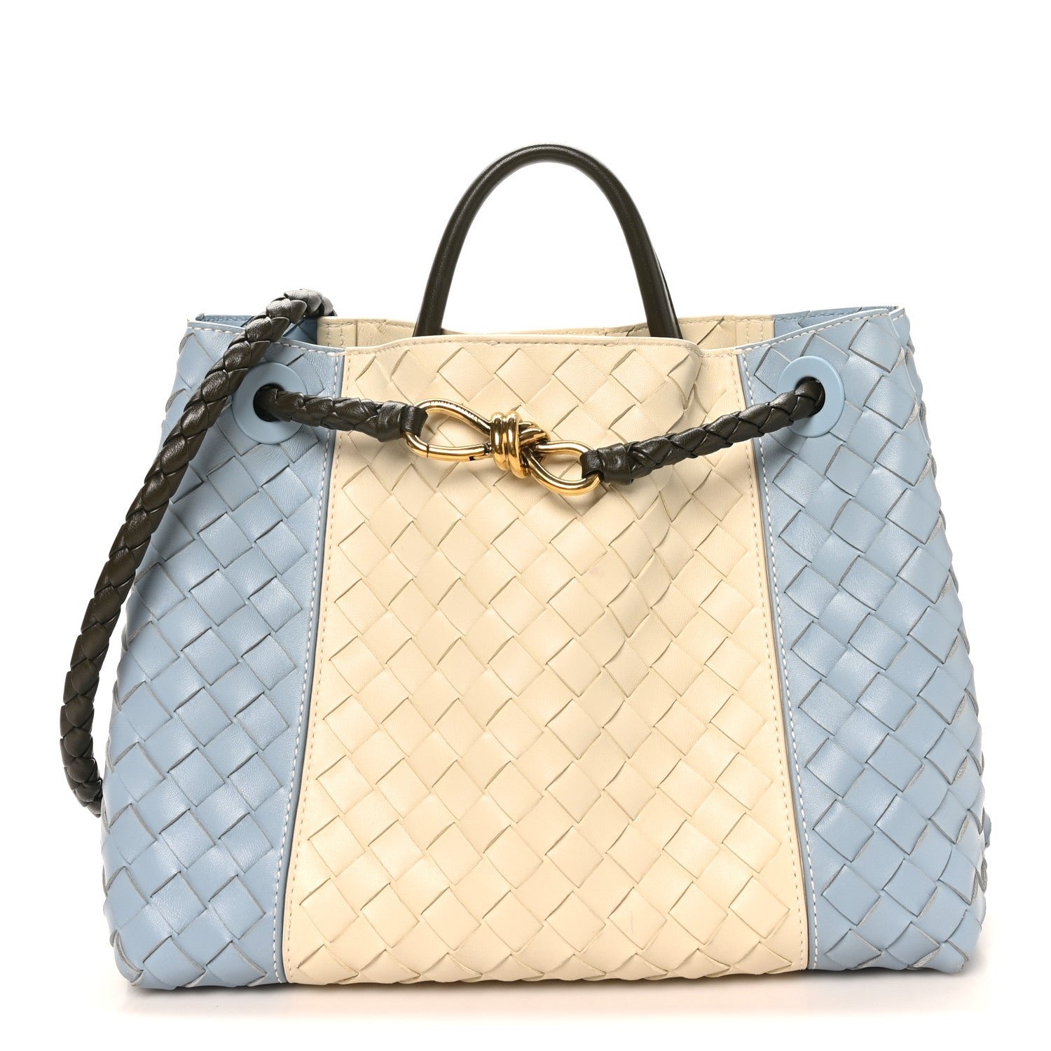 Bottega Veneta Nappa Intrecciato Medium Andiamo Shoulder Bag Sea Salt Ice Khaki