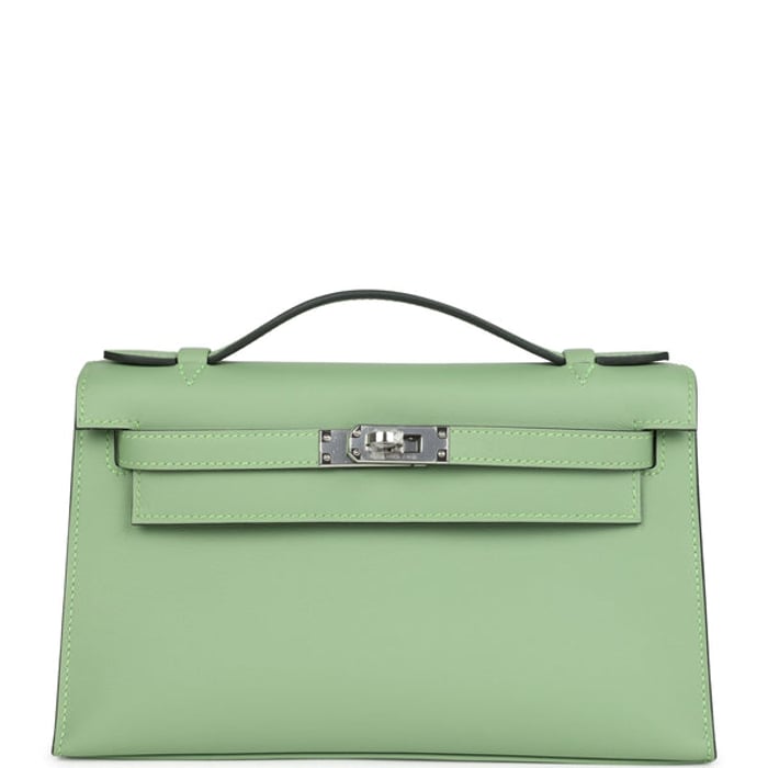 Hermes Hermes Kelly Pochette Vert Criquet Swift Palladium Hardware