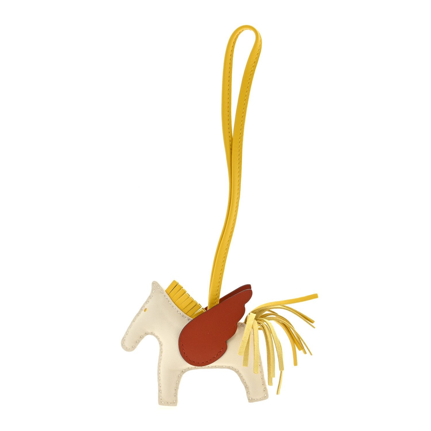 Hermes Milo Lambskin Grigri Rodeo Pegase Horse Bag Charm PM Craie Jaune de Naples Cuivre