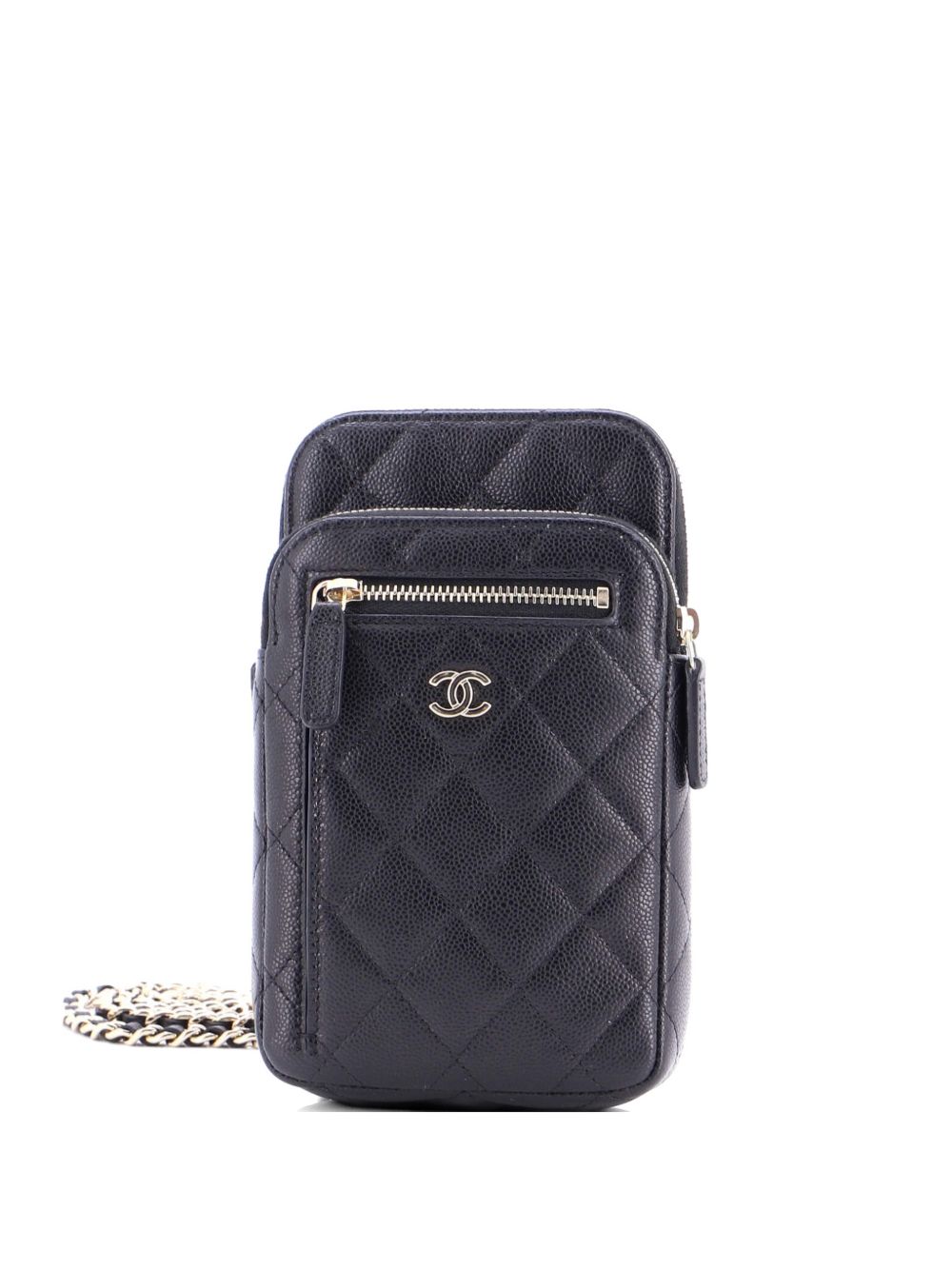 Zip Pocket Vertical Phone Holder with Chain Quilted Caviar crossbody bag