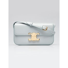 Celine Celine Light Blue Shiny Calfskin Leather Claude Triomphe Shoulder Bag