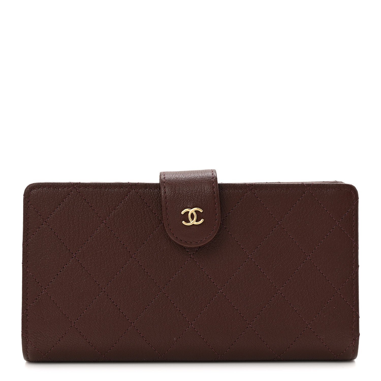 Chanel Goatskin Quilted French Long Wallet Burgundy