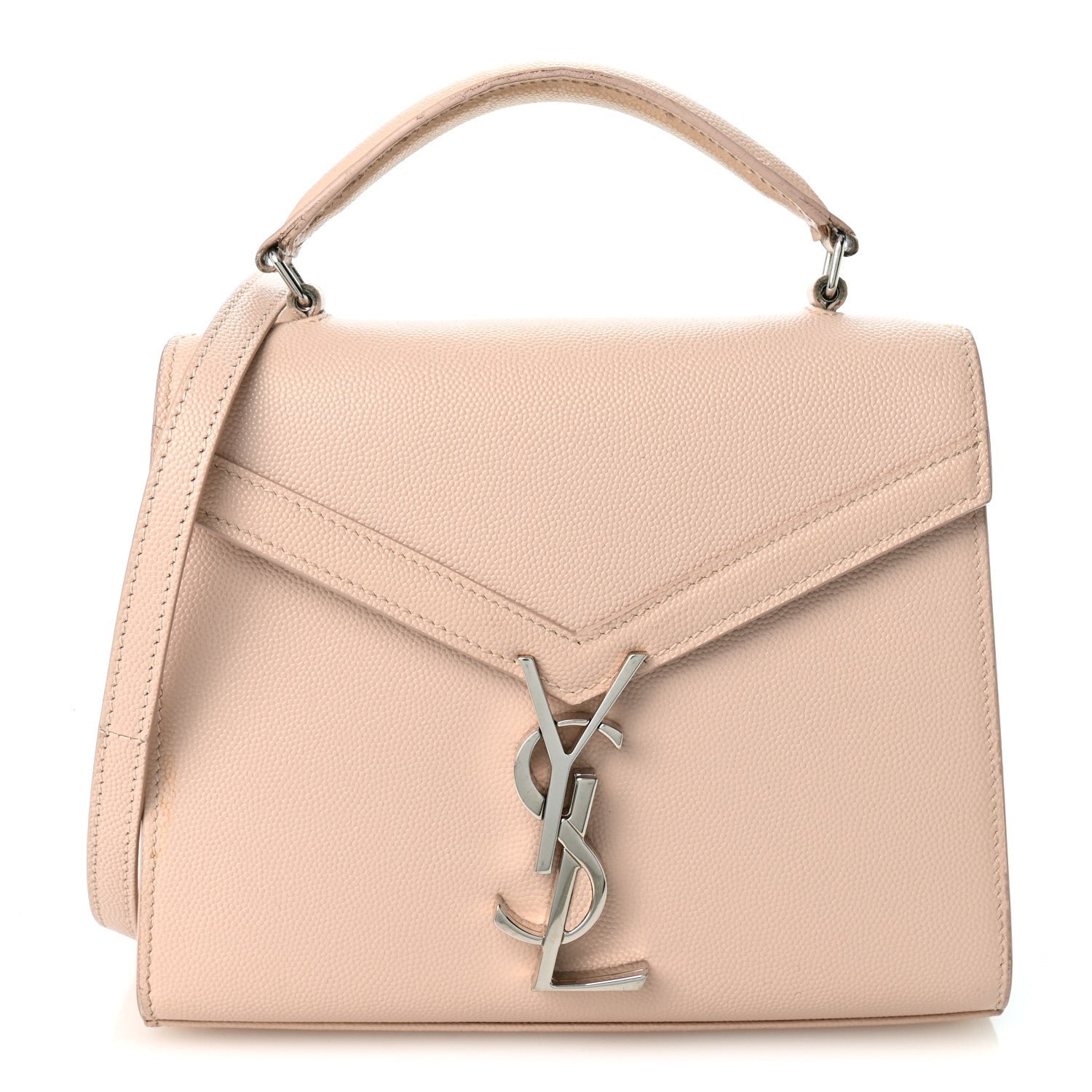 Saint Laurent Grain de Poudre Mini Classic Monogram Cassandra Top Handle Beige