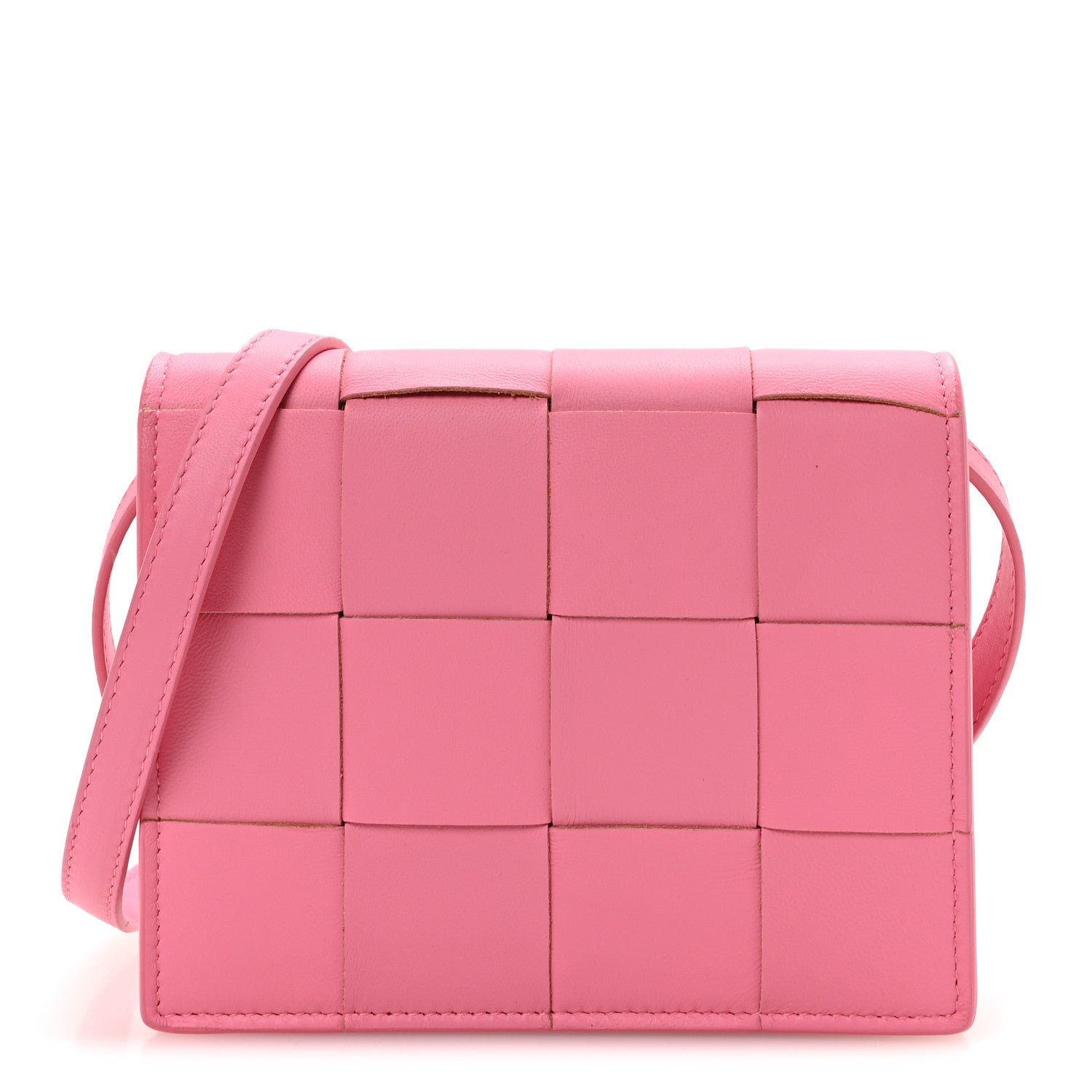 Bottega Veneta Lambskin Maxi Intrecciato Mini Cassette Crossbody Bag Pink