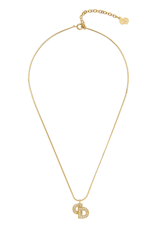 Dior Gold & Crystal CD Logo Necklace