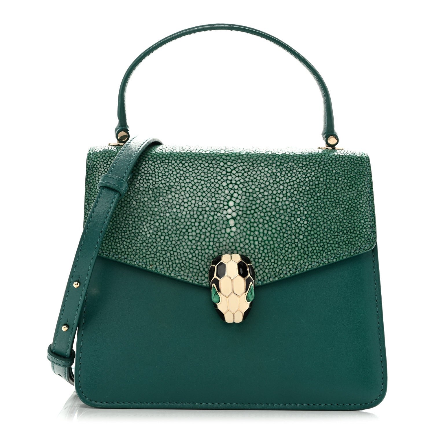 Bvlgari Bulgari Calfskin Galuchat Serpenti Forever Crossbody Emerald Green