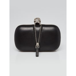 Alexander McQueen Alexander McQueen Black Leather Crystal Skull Zipper Box Clutch Bag