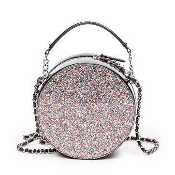 Leather CC Round Glitter Chain Crossbody
