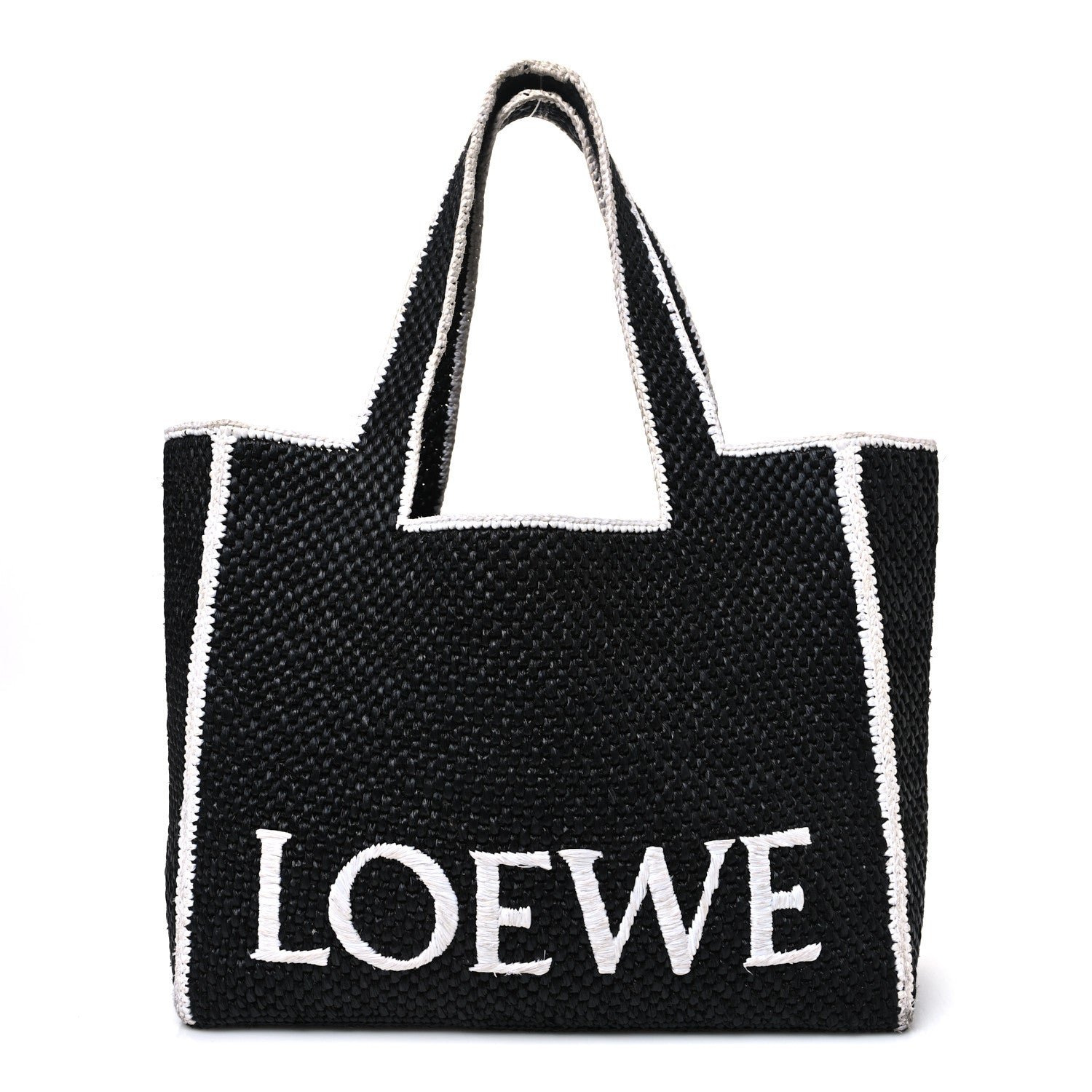Loewe Raffia Large Paula's Ibiza Logo Tote Black White