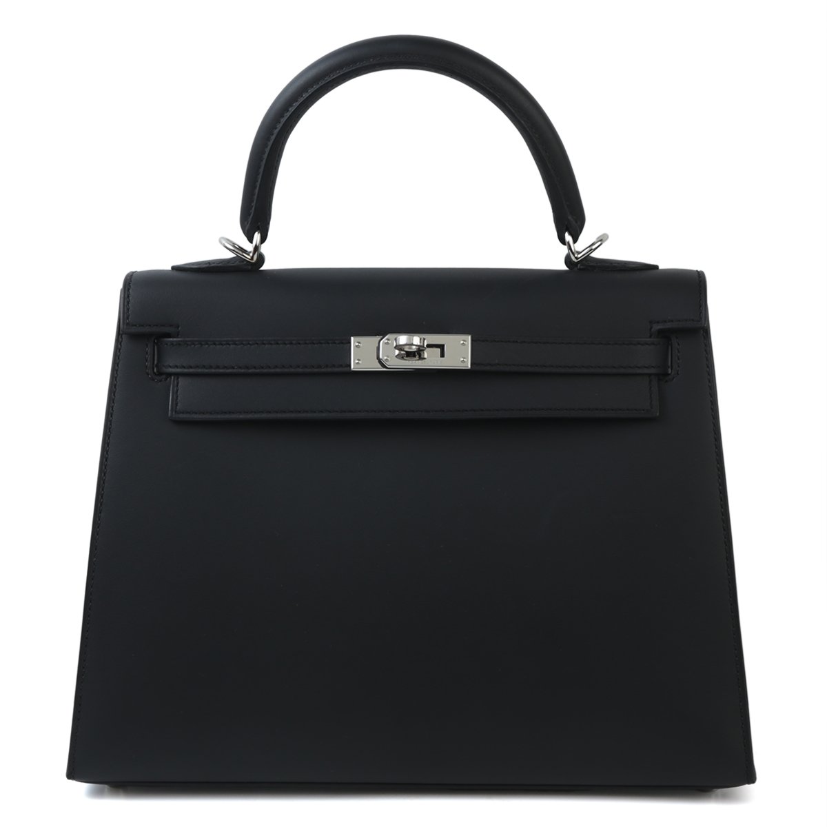 Hermes HERMÈS Kelly 25 Sellier handbag in Black Sombrero leather with Palladium hardware