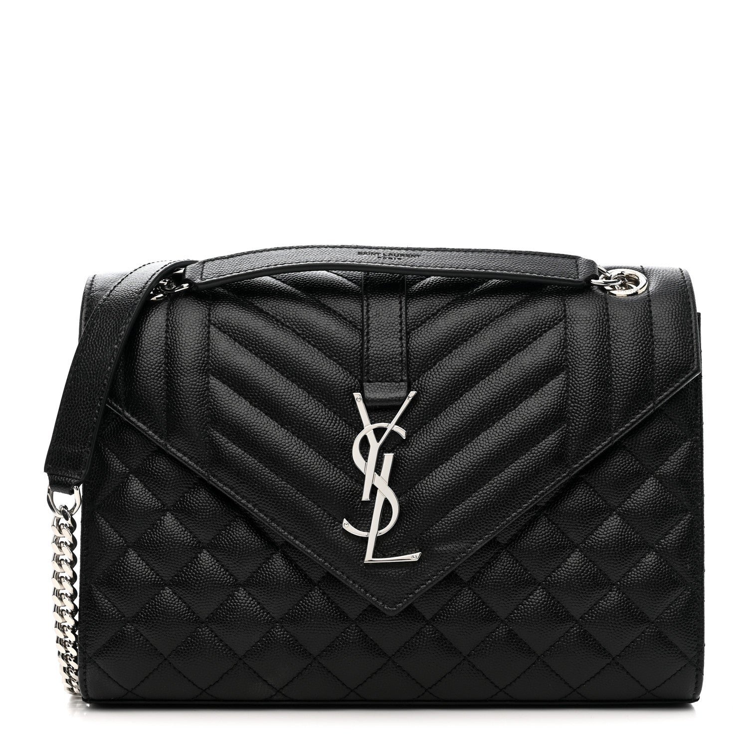 Saint Laurent Saint Laurent Grain De Poudre Textured Mixed Matelasse Triquilt Medium Monogram Satchel Black