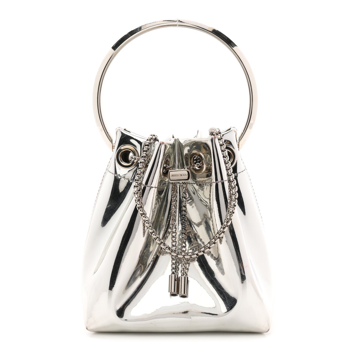 Jimmy Choo Metallic Patent Bon Bon Bag Silver