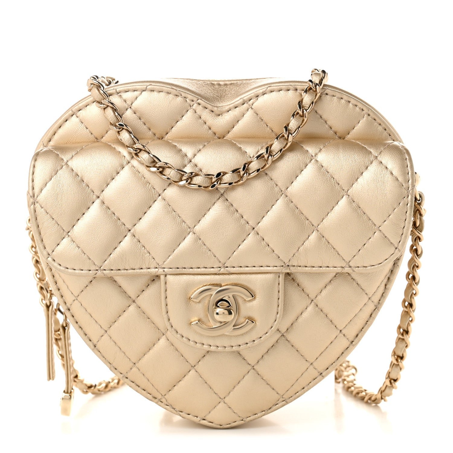 Chanel Metallic Lambskin Quilted CC In Love Heart Bag Gold
