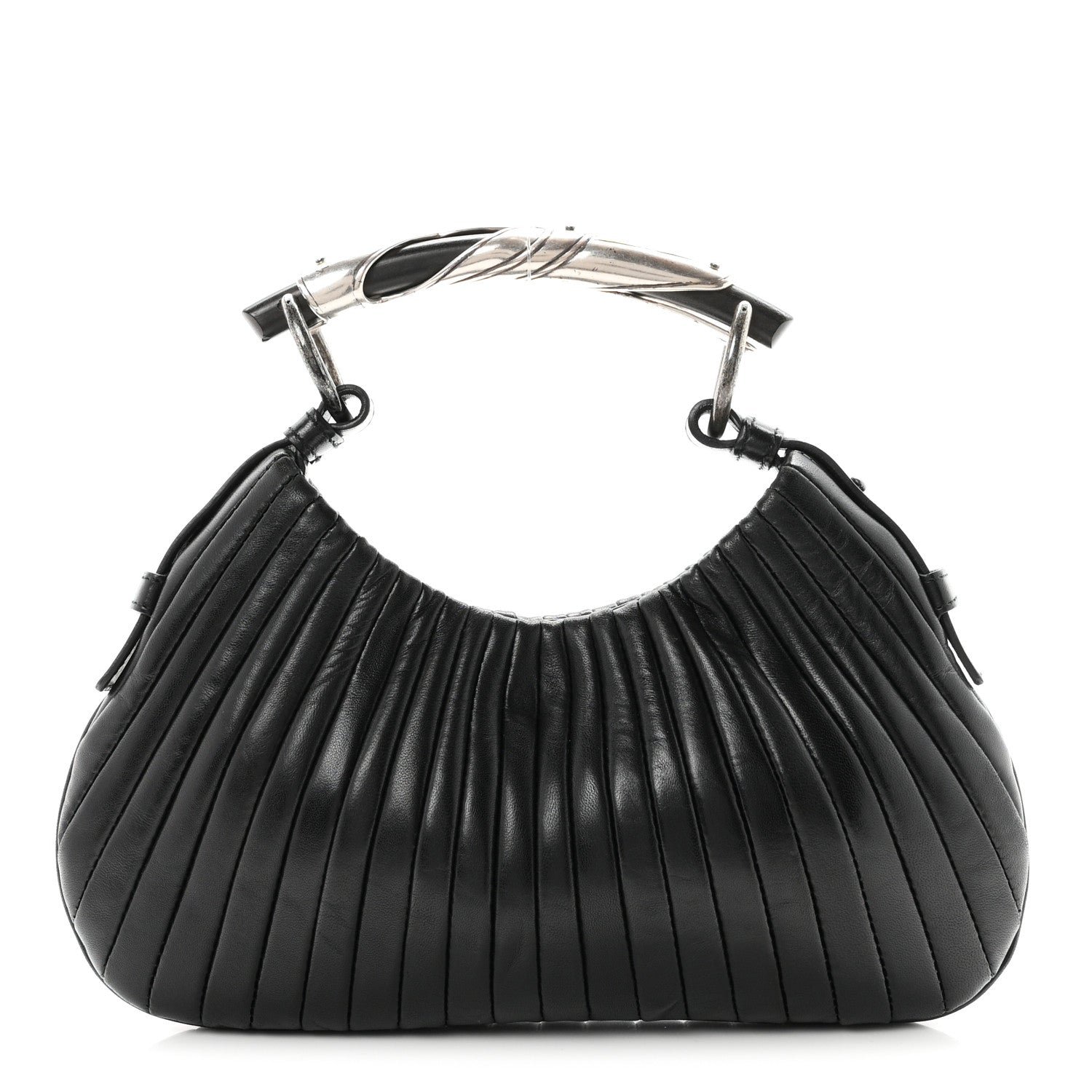 Saint Laurent Pleated Lambskin Horn Mini Mombasa Hobo Black