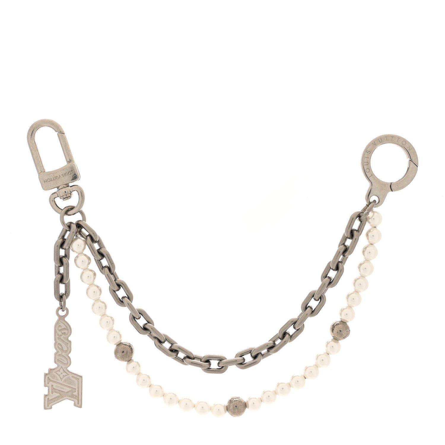 Louis Vuitton Metal Pearls Mini Chain Belt Bag Charm Silver