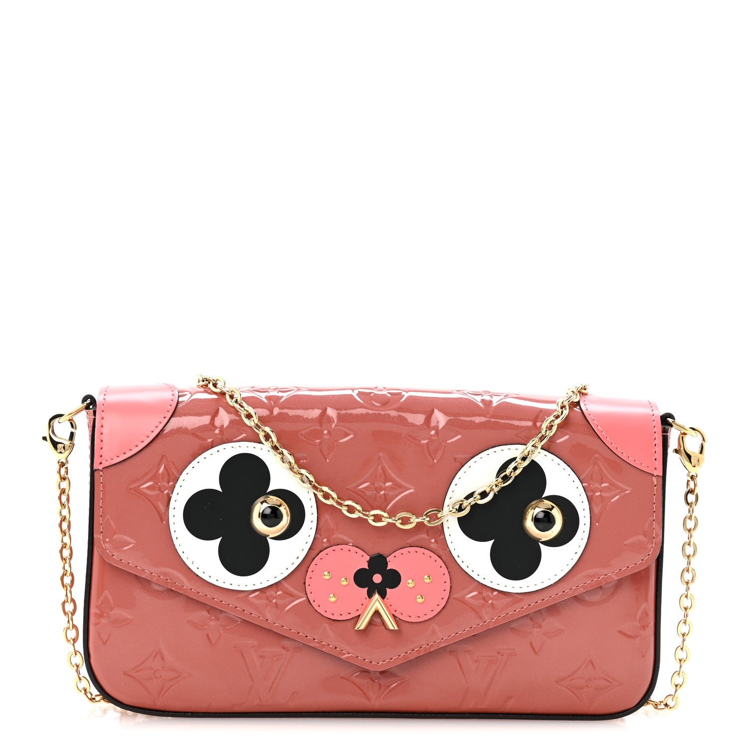 Louis Vuitton Vernis Valentine Dog Pochette Felicie Chain Wallet Pink