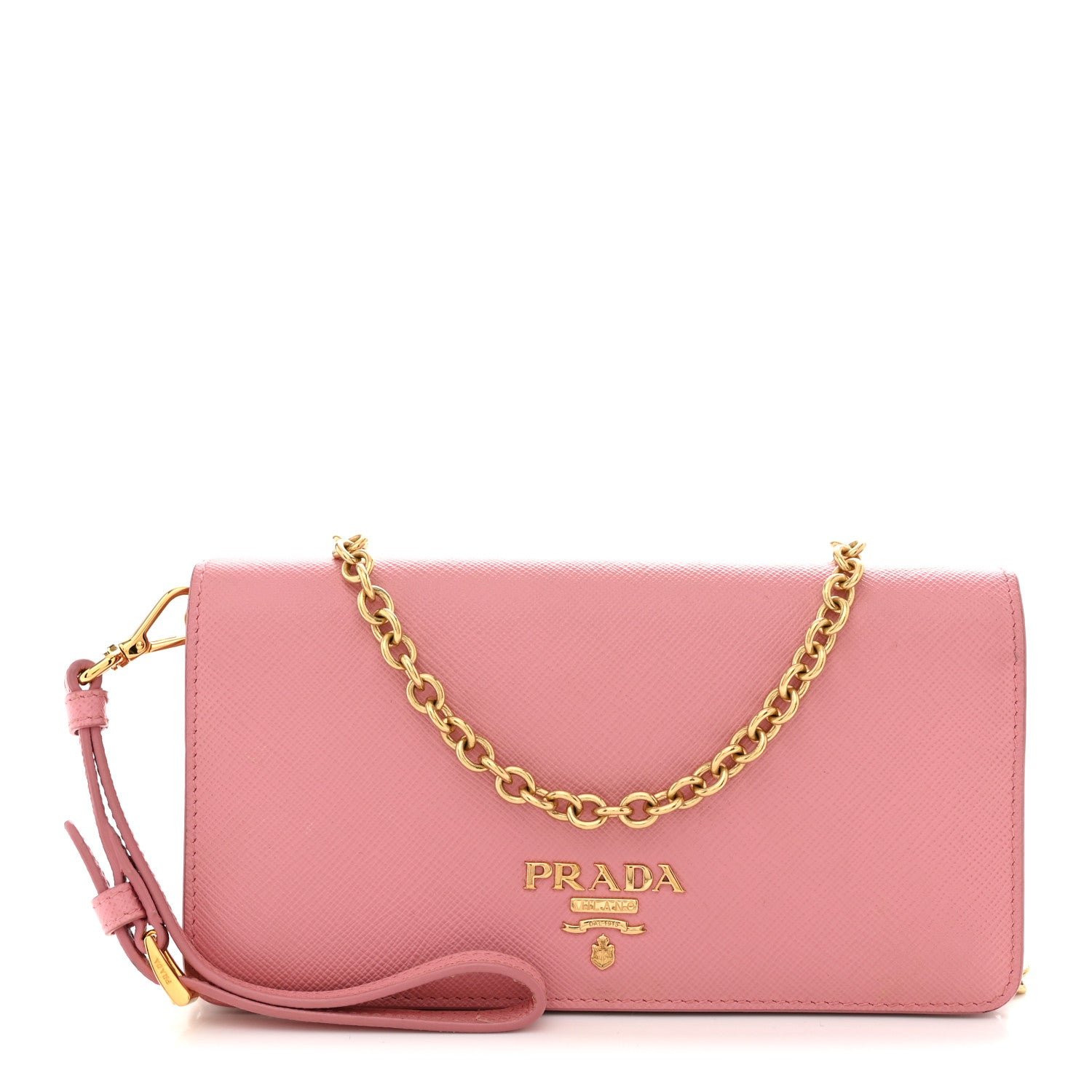 Prada Saffiano Metal Mini Flap Crossbody Wristlet Bag Petalo