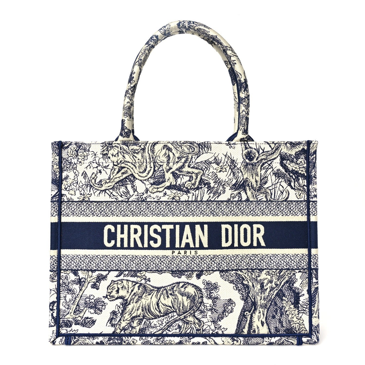Christian Dior Canvas Embroidered Medium Dioriviera Toile De Jouy Book Tote Blue