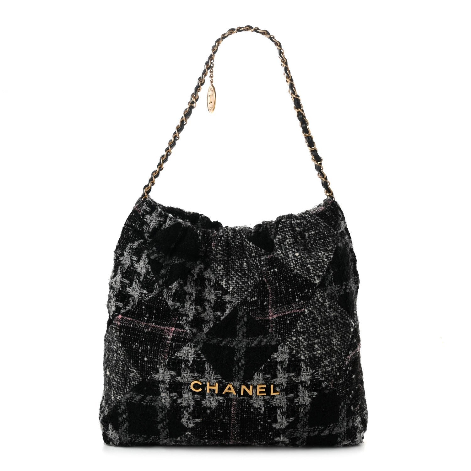 Chanel Wool Tweed Quilted Chanel 22 Black Grey Pink